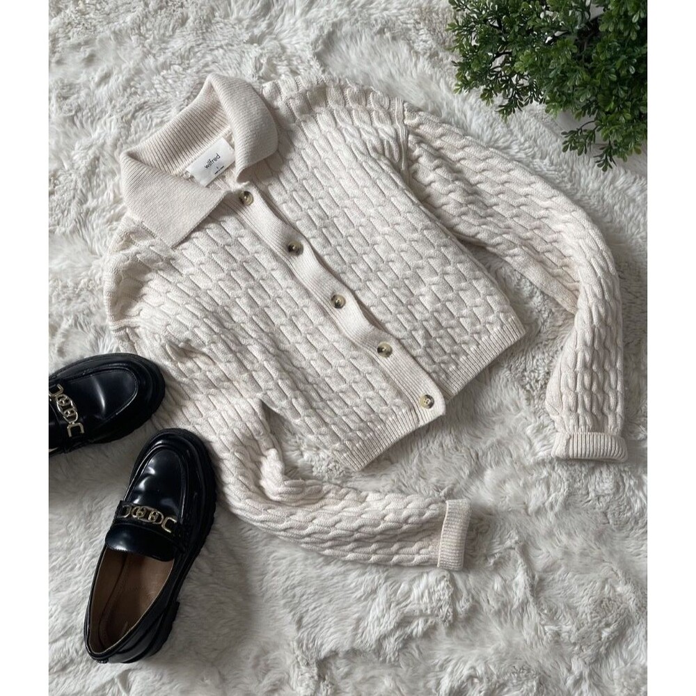 Aritzia Wilfred Merino Wool Cable Knit Collared Cardigan S